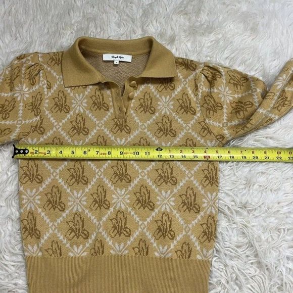 Simple Retro Yellow Floral Polo Contrast Collar Wool Knit Sweater Sz Small NWOT - Picture 6 of 11